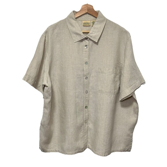 Vintage St John’s Bay Linen Pearl Button Up Blouse Top Size 24W Beige Boho - Picture 1 of 10